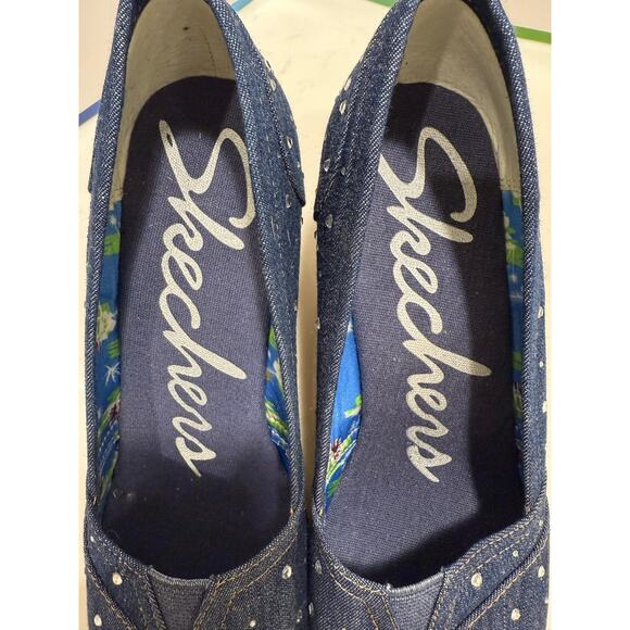Skechers Denim & Sparkles Wedge Peep Toe Heels Size 7.5 Excellent Condition - Picture 7 of 8